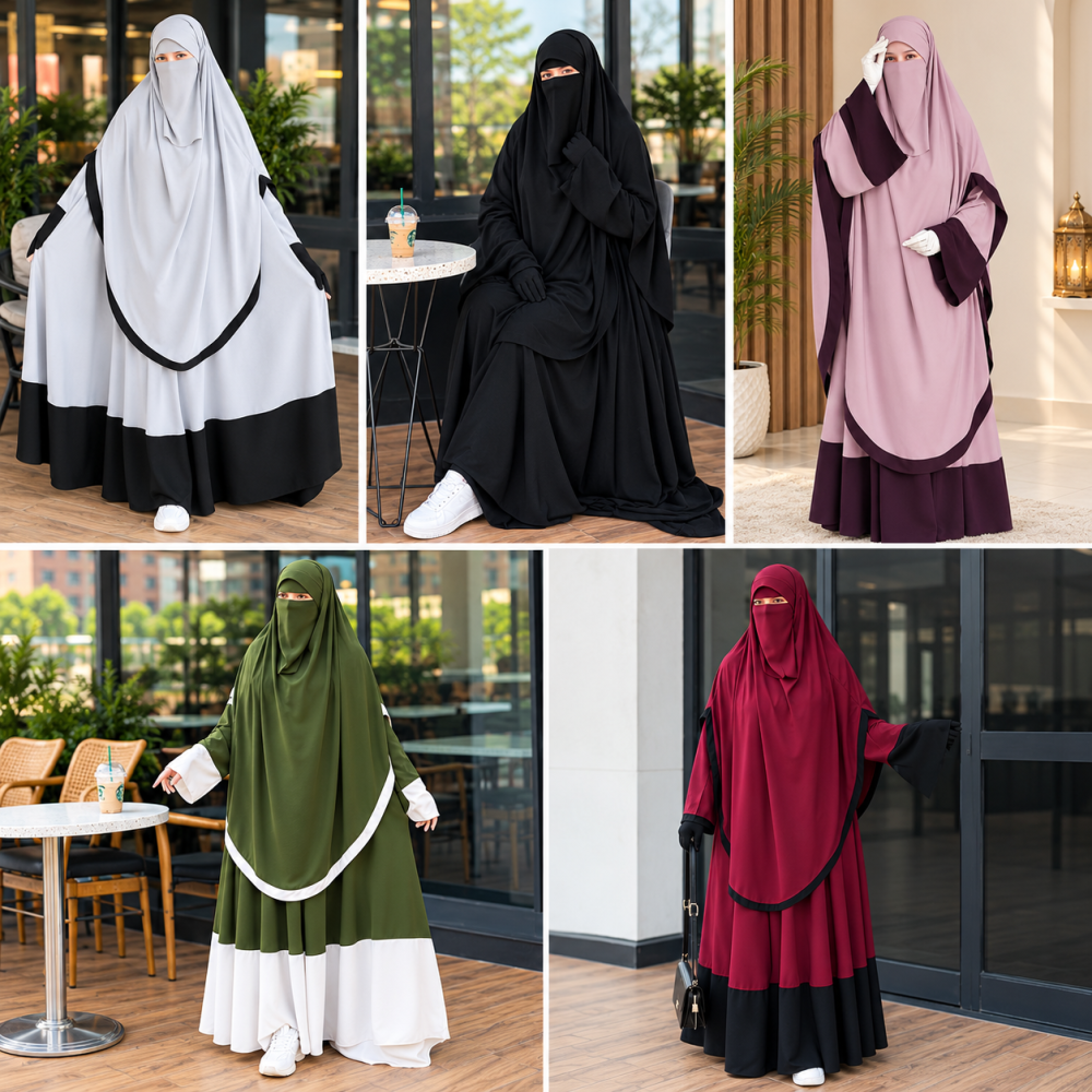 Manha Borka Set – Premium Dubai Cherry Gown Borka with Hijab & Niqab